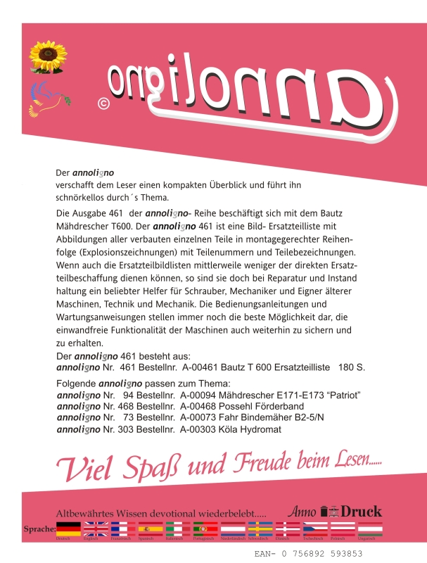 Bautz Mähdrescher T 600 Bild - Ersatzteilliste - annoligno 461 -